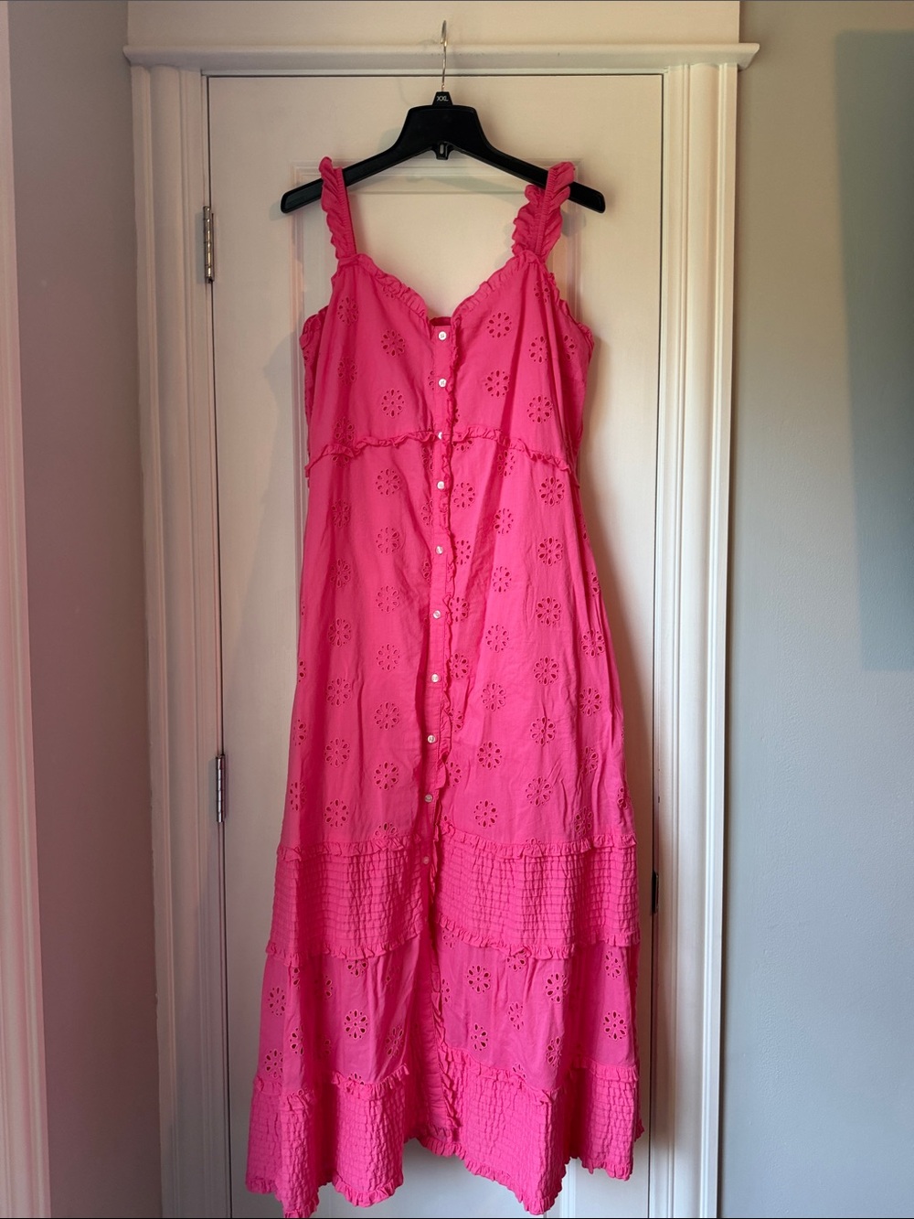 GAP Bright Pink Eyelet Button-Front Maxi Dress